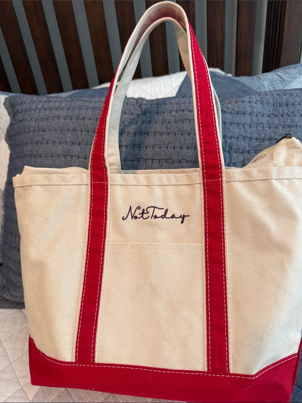 CB Station Canvas Tote Bag in Cream and Red
